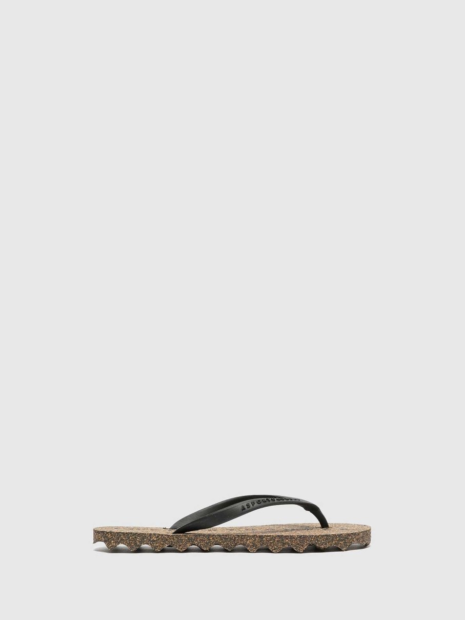 Women ASPORTUGUESAS Base | Beach Flip-Flops Base Coal Black Rubber Strap